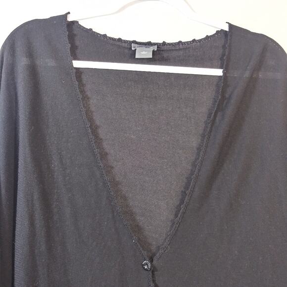 Ann Taylor Black Sweater Cardigan Crochet Trim Size L - Picture 5 of 7